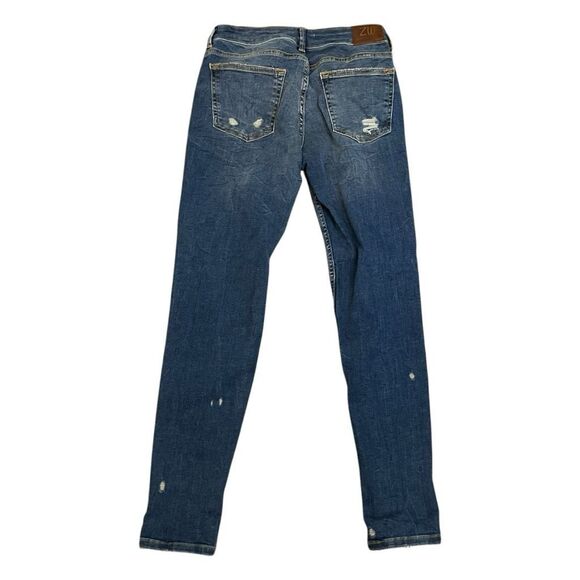 Zara Woman Distressed Mid Rise Skinny Jeans Blue Medium Wash Denim 6 - Picture 2 of 4